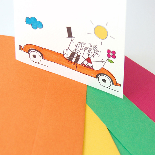 wedding invitations with colorful envelopes