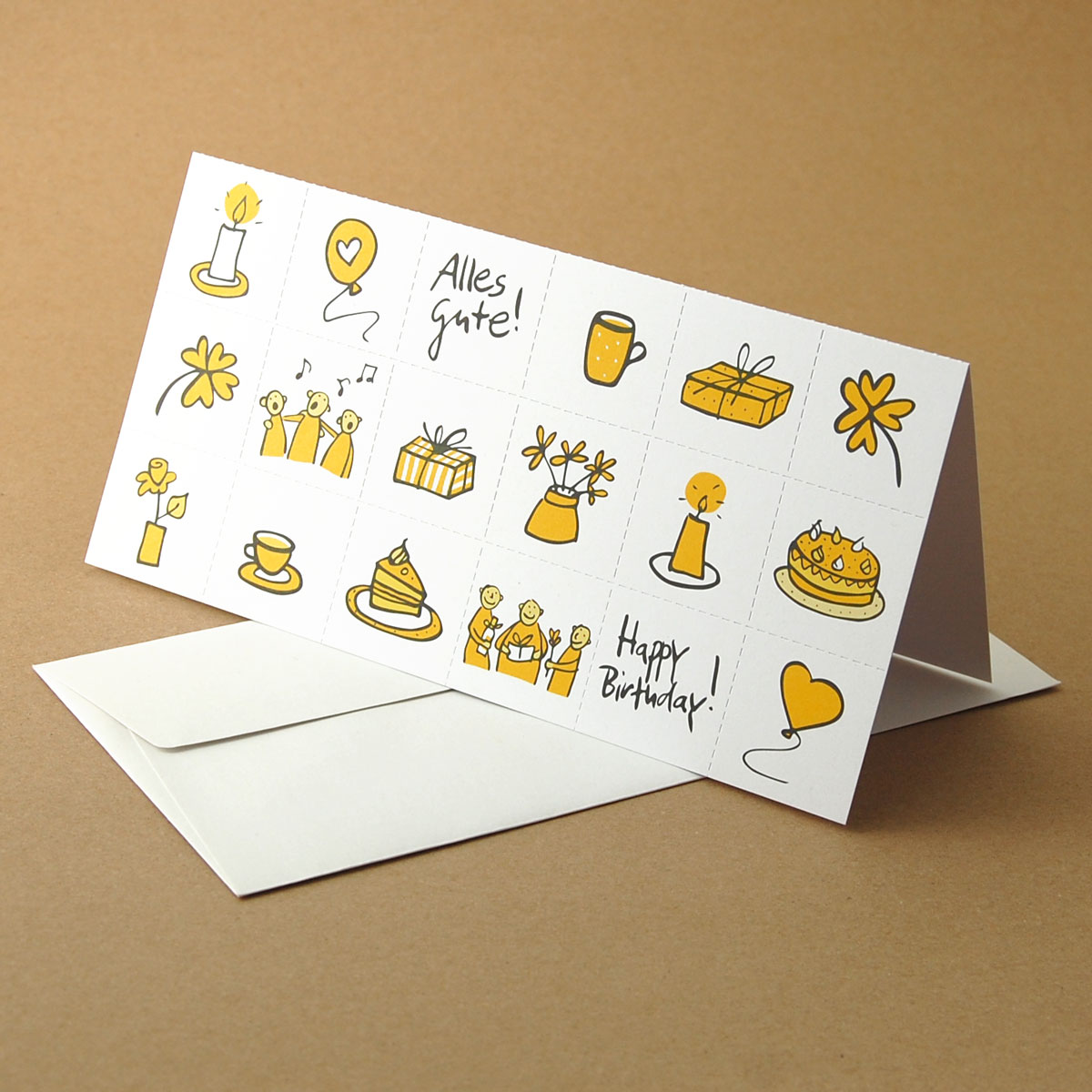 Memo, great design printed - recycling birthday cards with recycled envelopes