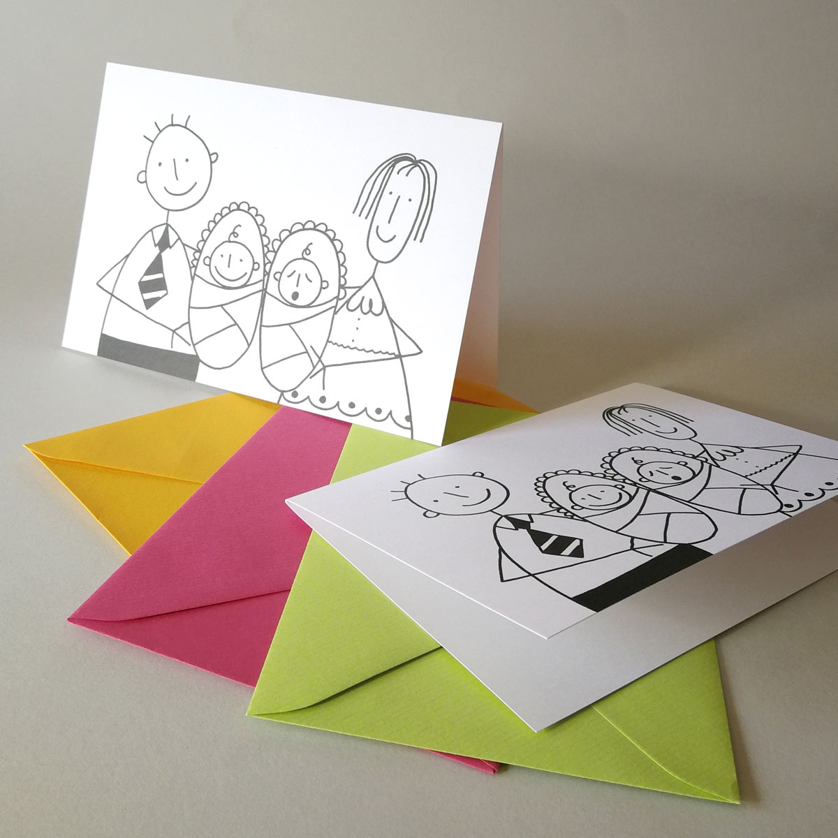Twins, greeting cards with envelopes