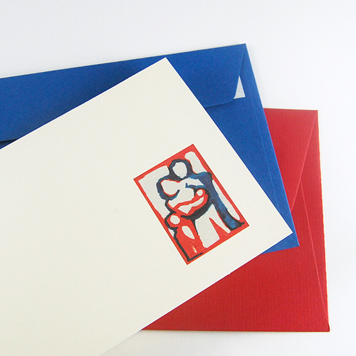 We are having a baby!, greeting cards with blue and red envelopes