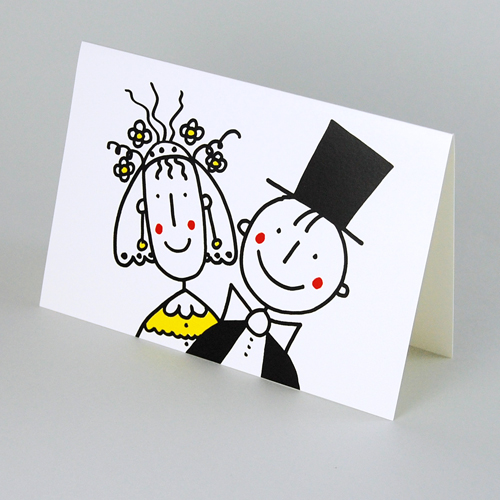 wedding invitations: happy bride and groom