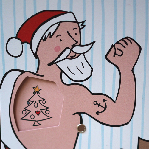 Santa Claus and his tattoos - German Christmas Cards with rotating disc