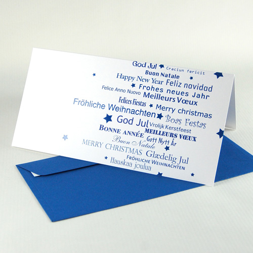 blue Christmas cards with blue envelopes