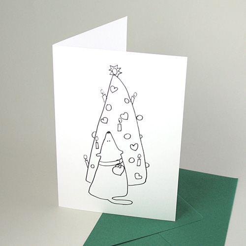 Christmas Cards with matching envelopes: Christmas Wishes (Dog under the Christmas tree)