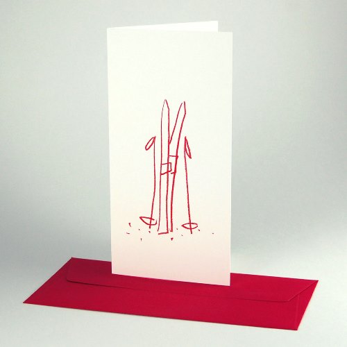 Christmas Cards with red envelopes: Skis