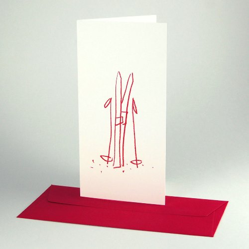 Christmas Cards with red envelopes: Skis