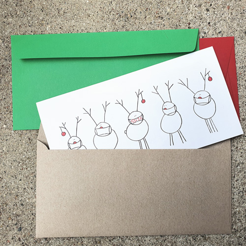 Covid Christmas Cards: Rudolph with a mask