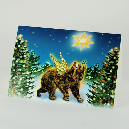 bear in the winter forest, Kitsch Christmas Cards