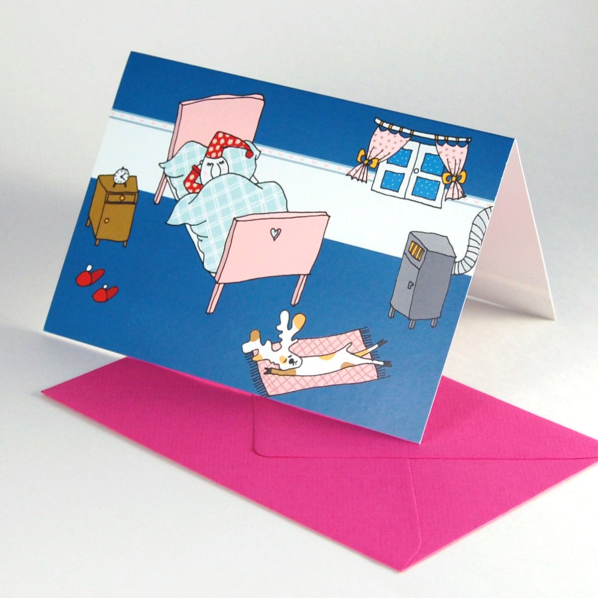 cartoon christmas cards with pink envelopes