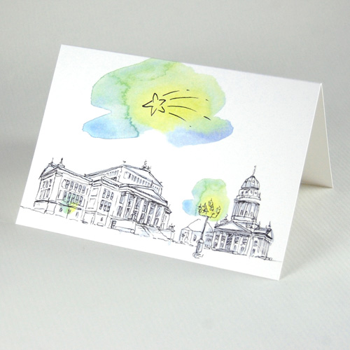 Christmas Cards: Gendarmenmarkt with the theater and the French Cathedral