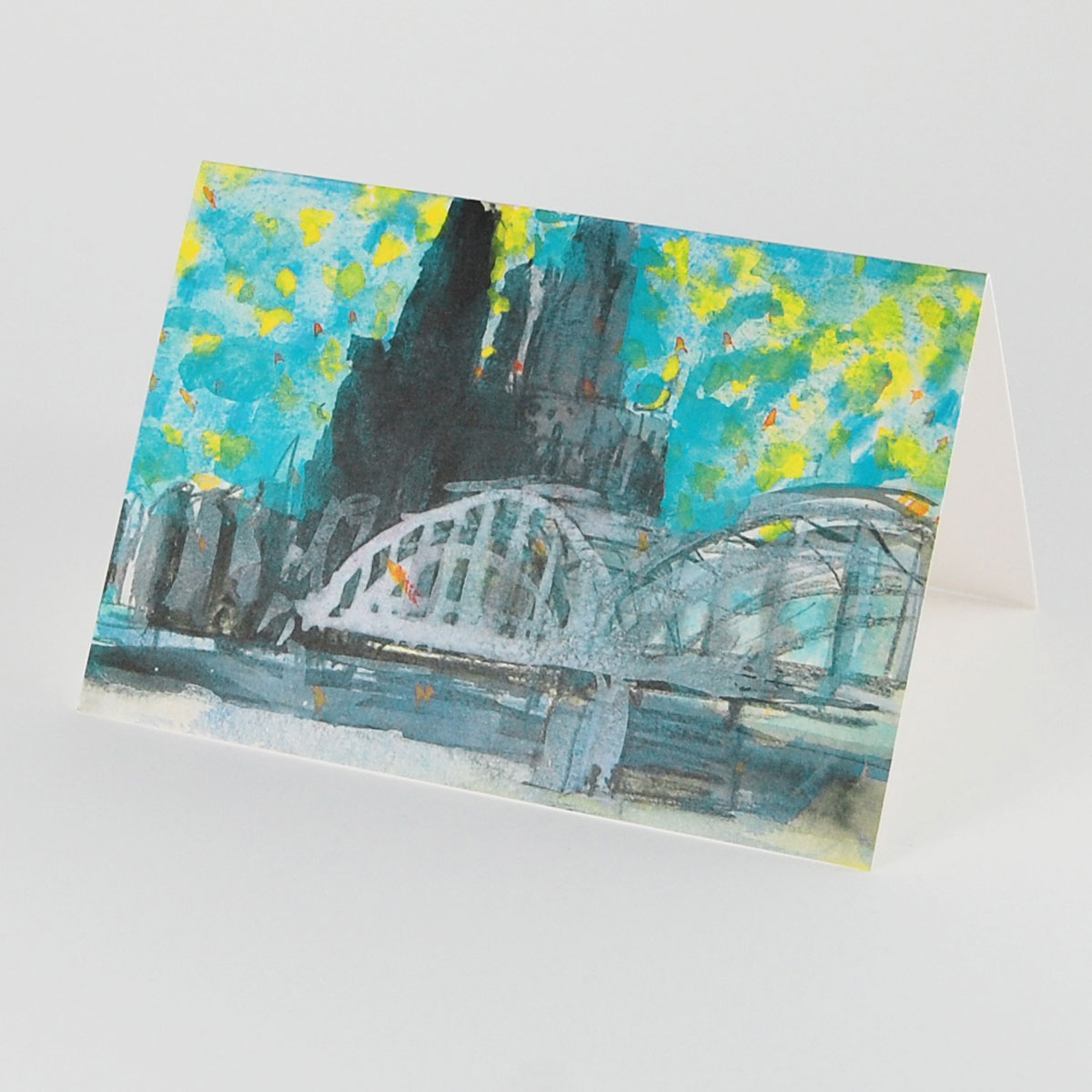 Cologne Cathedral and Hohenzollern Bridge with Fireworks, greeting cards for Christmas and New Year